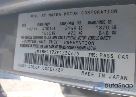 2015 Mazda Mazda3 I Sv z USA, uszkodzony, nr VIN JM1BM1T72F1236275